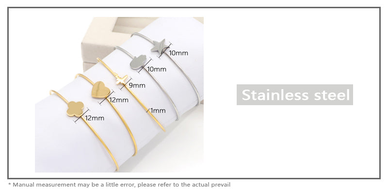 Wholesale Custom Jewelry Gift Open Ajustable Women Gold Plated Stainless Steel Flower Heart Star Hand Cuff Charm Bangle Bracelet