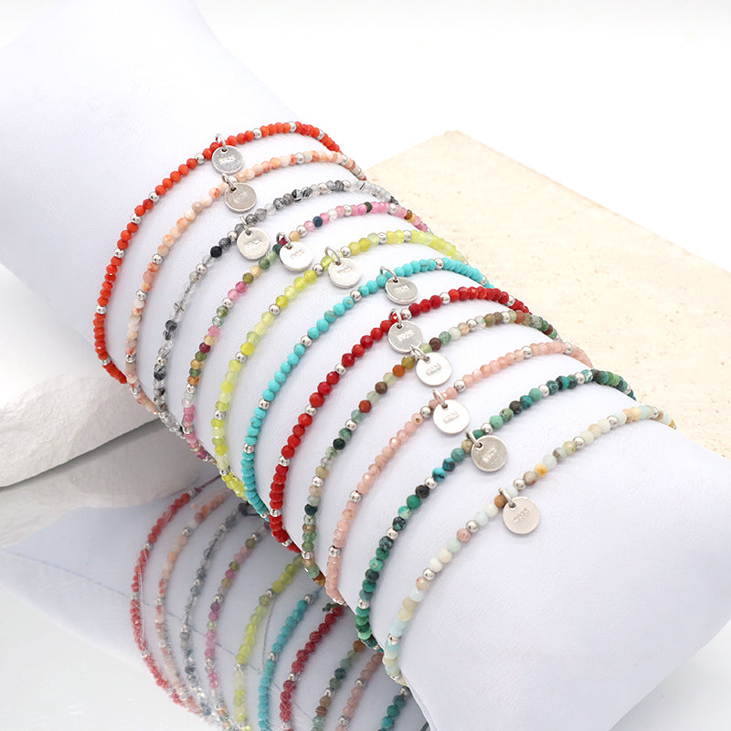 OEM Wholesale Custom Ajustable Handmade Women Energy 925 Sterling Silver Braided Woven Macrame Natural Stone Beads Bracelet
