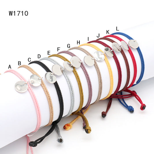 Various Color OEM Manufacture Custom Handmade Fashion Gift Braided Rope Adjustable 925 silver sterling Round Charm Bracelet