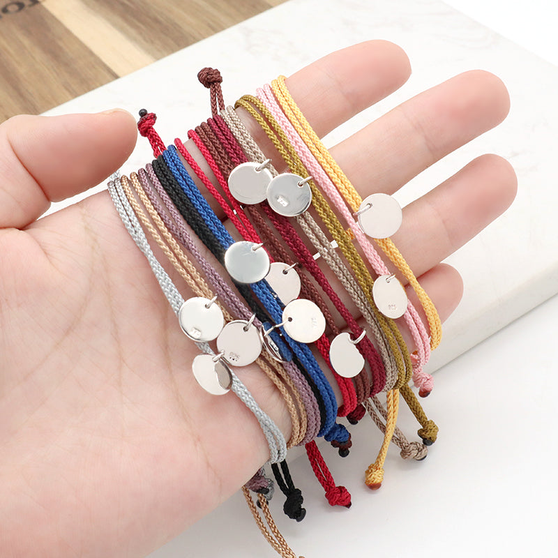 Various Color OEM Manufacture Custom Handmade Fashion Gift Braided Rope Adjustable 925 silver sterling Round Charm Bracelet