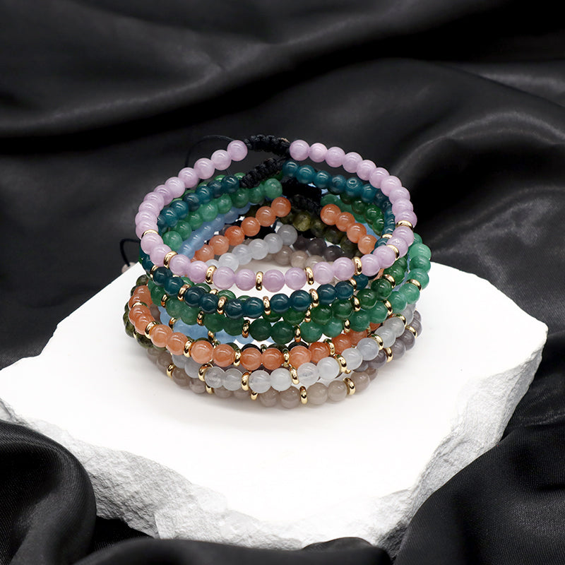 Wholesale Custom OEM Ajustable Handmade Gemstone 4mm Natural Stone Beads Elastic Bracelet For Women Men