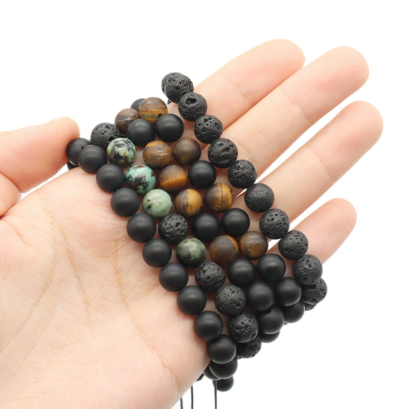 Custom Classic Trendy Jewelry Handmade Men Natural Stone 9mm Natural Stone Lava Beads Friendship Macrame Bracelet