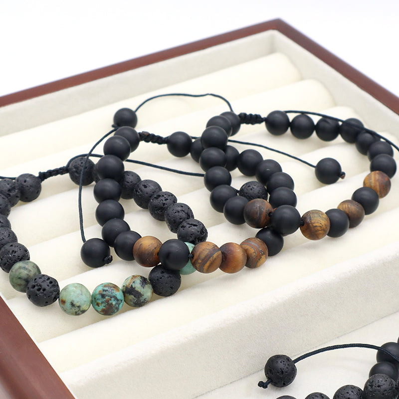 Custom Classic Trendy Jewelry Handmade Men Natural Stone 9mm Natural Stone Lava Beads Friendship Macrame Bracelet