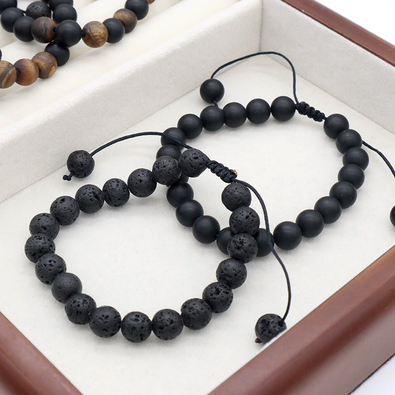 Custom Classic Trendy Jewelry Handmade Men Natural Stone 9mm Natural Stone Lava Beads Friendship Macrame Bracelet