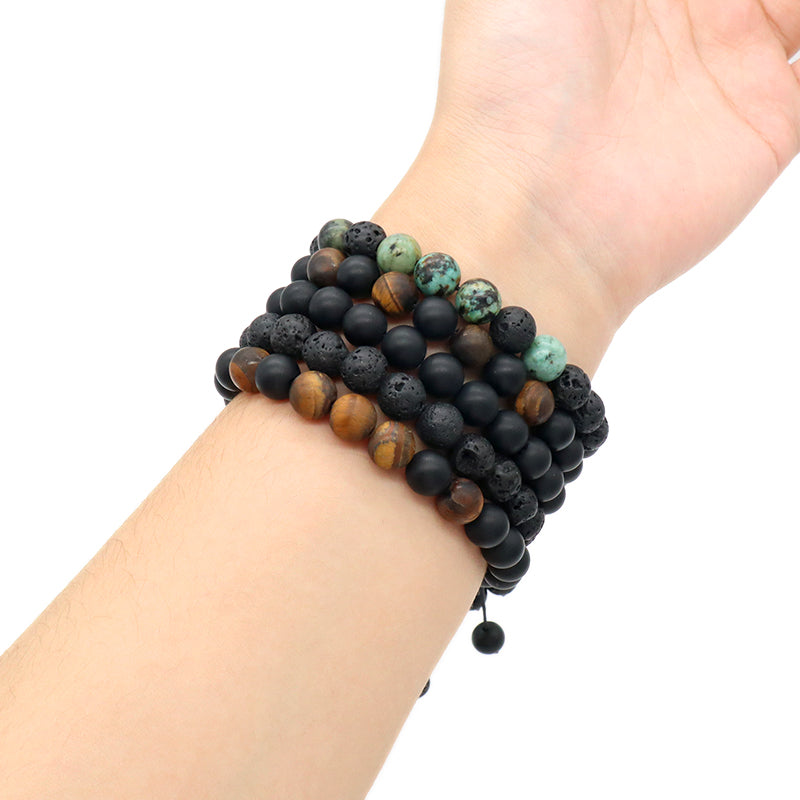 Custom Classic Trendy Jewelry Handmade Men Natural Stone 9mm Natural Stone Lava Beads Friendship Macrame Bracelet