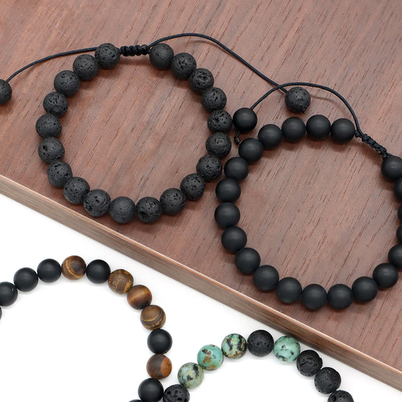 Custom Classic Trendy Jewelry Handmade Men Natural Stone 9mm Natural Stone Lava Beads Friendship Macrame Bracelet