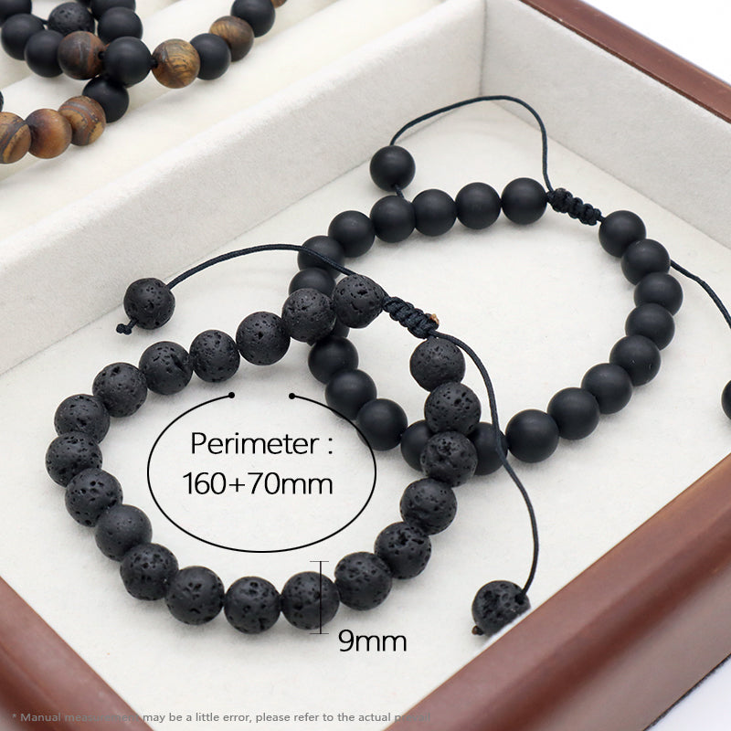 Custom Classic Trendy Jewelry Handmade Men Natural Stone 9mm Natural Stone Lava Beads Friendship Macrame Bracelet