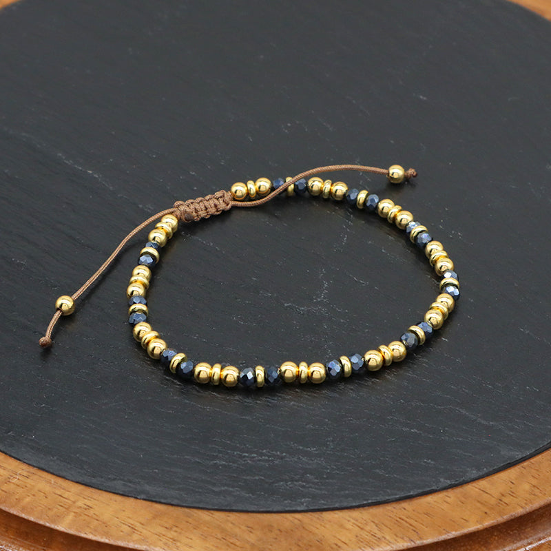 Handmade Wholesale Custom OEM Ajustable Women Glass Crystal Beads Bracelet With Brass Beads