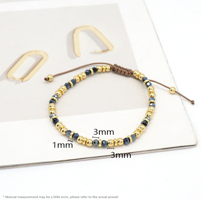 Handmade Wholesale Custom OEM Ajustable Women Glass Crystal Beads Bracelet With Brass Beads