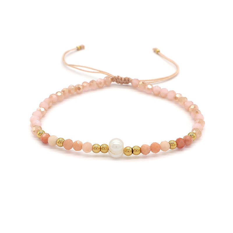 OEM Customized Fashion Handmade Wholesale Women Macrame Gold Plated Charm Adjustable Fresh Water Pearl Natural Stone Bracelet