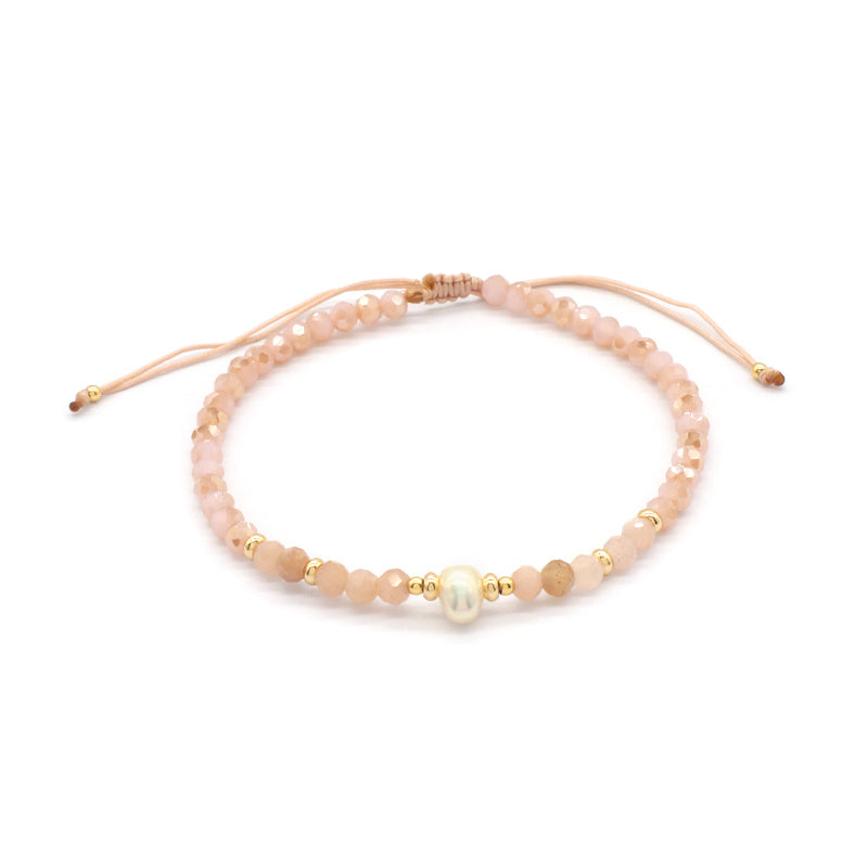 OEM Customized Fashion Handmade Wholesale Women Macrame Gold Plated Charm Ajustable Fresh Water Pearl Natural Stone Bracelet