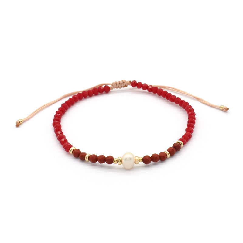 OEM Customized Fashion Handmade Wholesale Women Macrame Gold Plated Charm Ajustable Fresh Water Pearl Natural Stone Bracelet