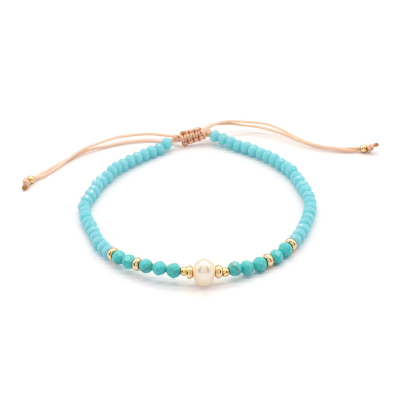 OEM Customized Fashion Handmade Wholesale Women Macrame Gold Plated Charm Ajustable Fresh Water Pearl Natural Stone Bracelet