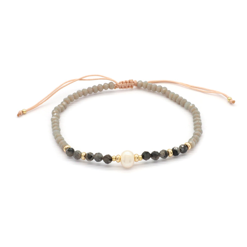 OEM Customized Fashion Handmade Wholesale Women Macrame Gold Plated Charm Ajustable Fresh Water Pearl Natural Stone Bracelet