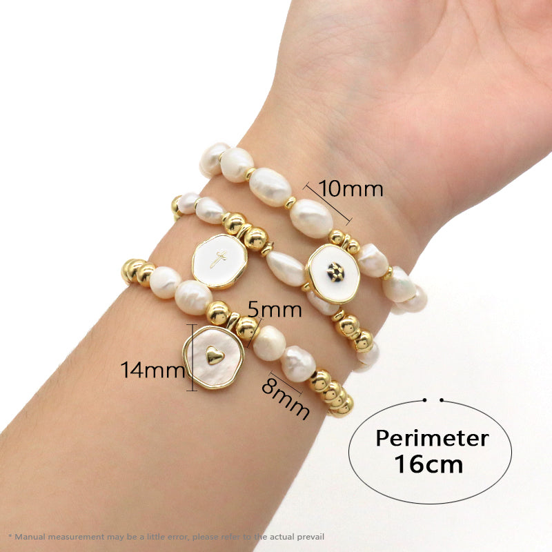 Gold Plated Brass Bead Handmade Custom Women Gift Natural Fresh Water Pearl Bracelet With Enamel Charm