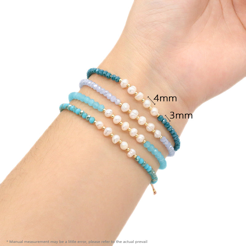 Handmade Wholesale Women OEM Customized Fashion Macrame Gold Plated Charm Ajustable Fresh Water Pearl Glass Crystal Bracelet