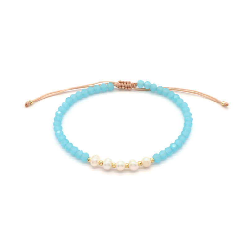 Handmade Wholesale Women OEM Customized Fashion Macrame Gold Plated Charm Ajustable Fresh Water Pearl Glass Crystal Bracelet