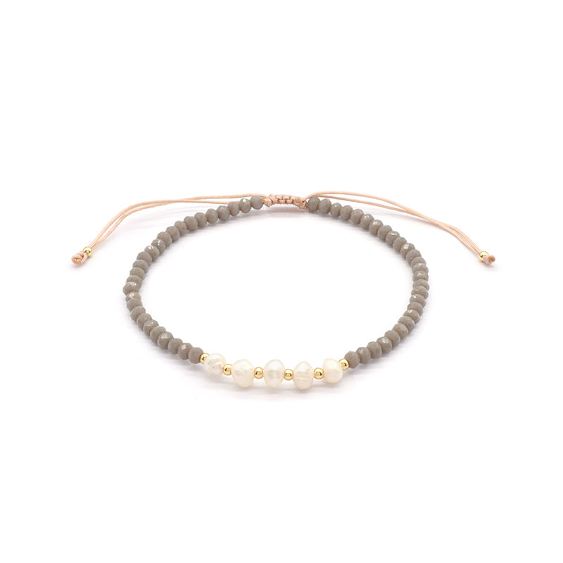 Handmade Wholesale Women OEM Customized Fashion Macrame Gold Plated Charm Ajustable Fresh Water Pearl Glass Crystal Bracelet