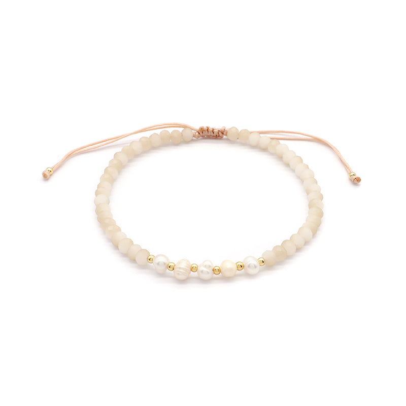 Handmade Wholesale Women OEM Customized Fashion Macrame Gold Plated Charm Ajustable Fresh Water Pearl Glass Crystal Bracelet