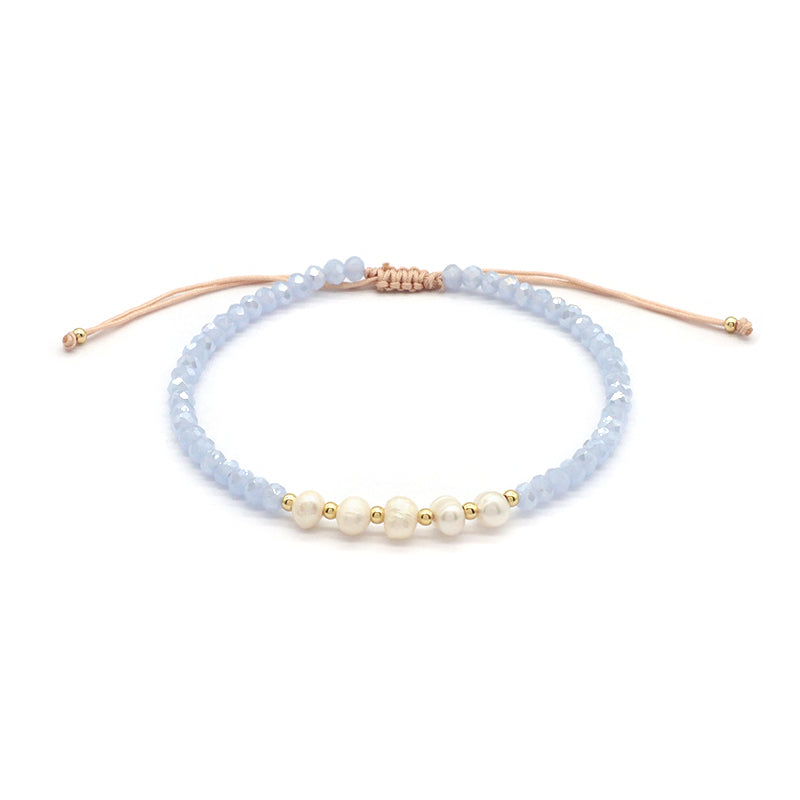 Handmade Wholesale Women OEM Customized Fashion Macrame Gold Plated Charm Ajustable Fresh Water Pearl Glass Crystal Bracelet
