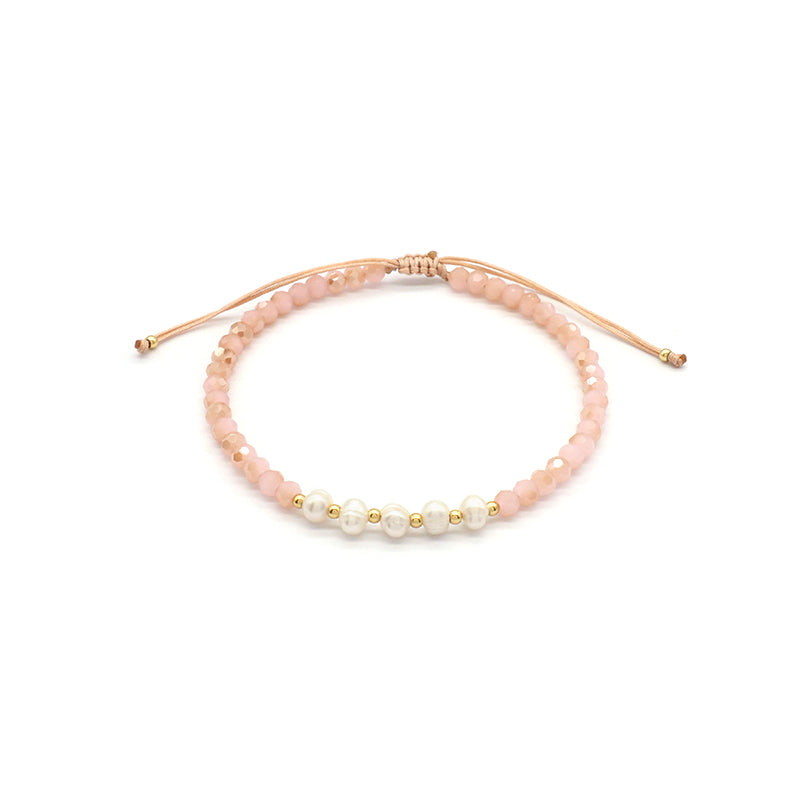 Handmade Wholesale Women OEM Customized Fashion Macrame Gold Plated Charm Ajustable Fresh Water Pearl Glass Crystal Bracelet