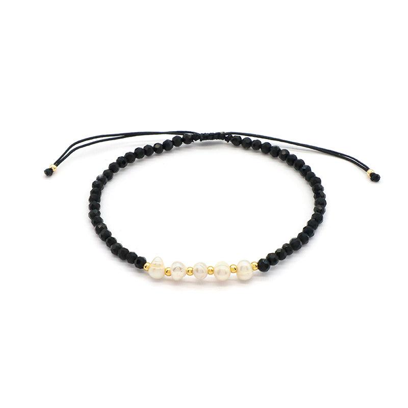 Handmade Wholesale Women OEM Customized Fashion Macrame Gold Plated Charm Ajustable Fresh Water Pearl Glass Crystal Bracelet