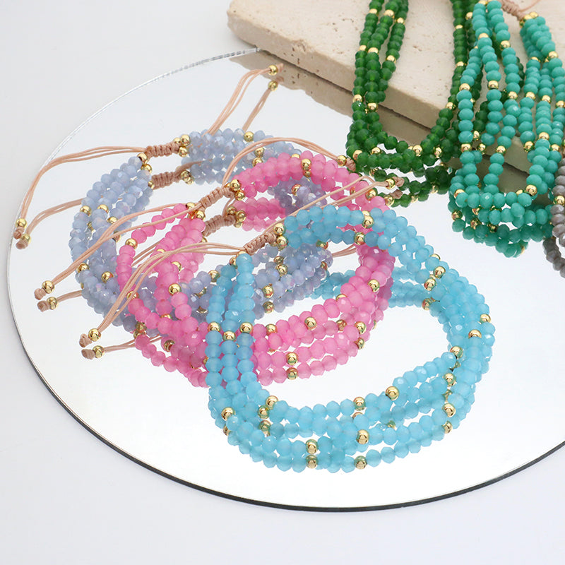 New Bulk Sale OEM Custom Handmade China Factory Fashion Gold Plated Bead Charm Glass Crystal Bracelet For Gift Women