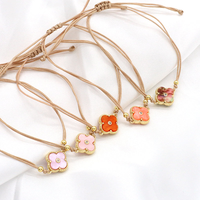 OEM custom Good quality wholesale Simple design gold plating ajustable handmade  Cotton Wire jewelry Brass Charm Bracelet