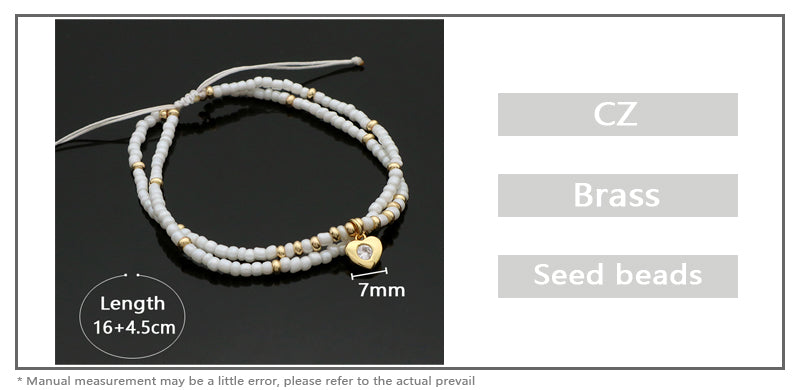 Wholesale OEM White Customized New Factory Gift Women Woven Handmade Fashion Gold Plated CZ Heart Charm Seed Beads Bracelet