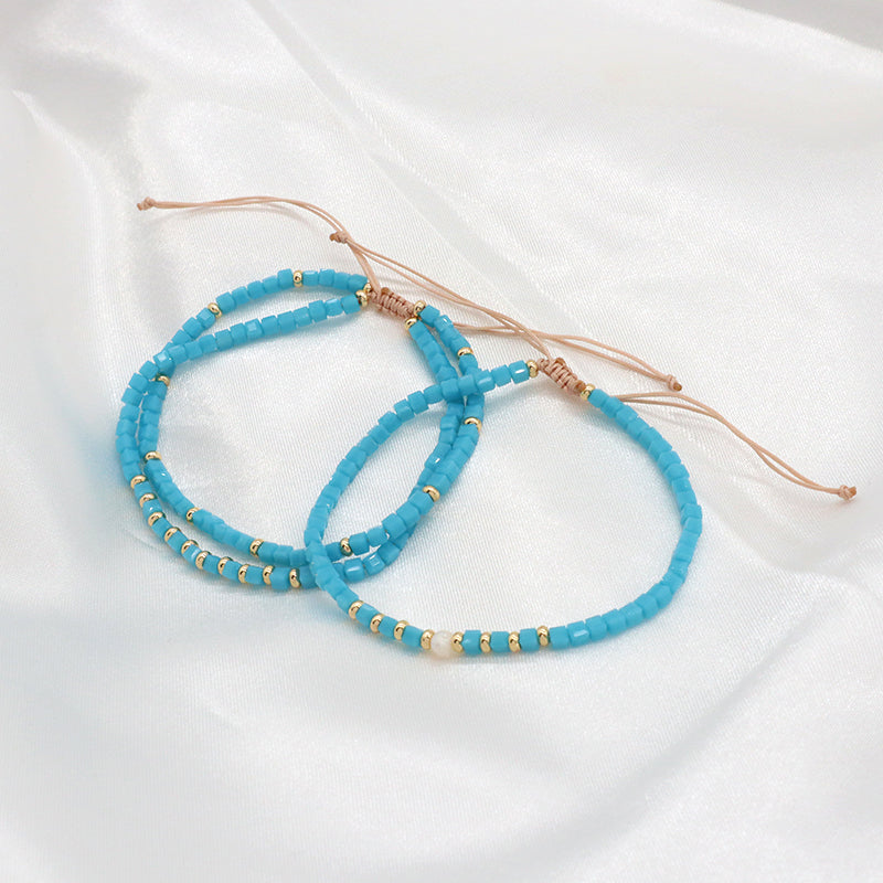 New Wholesale OEM Customized Gift Women Blue Handmade Fashion Gold Plated Fresh Water Pearl Glass Crystal Bead Bracelet