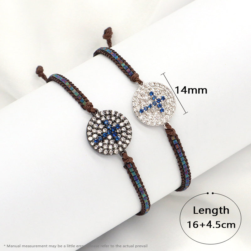 Customized OEM Wholesale Fashion Women Handmade Jewelry Adjustable CZ Braided Woven Macrame Miyuki Beads Cross Charm Bracelet