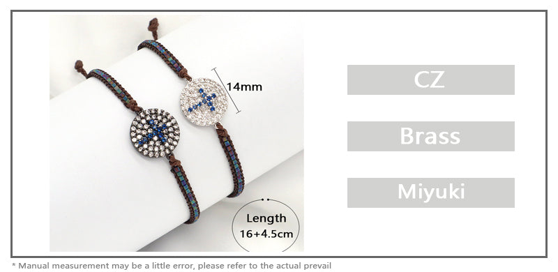 Customized OEM Wholesale Fashion Women Handmade Jewelry Adjustable CZ Braided Woven Macrame Miyuki Beads Cross Charm Bracelet