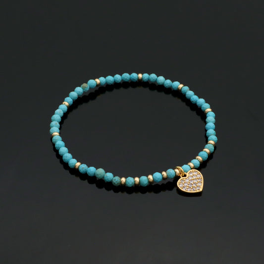 Wholesale Handmade OEM Custom Fashion Women CZ Gold Plated Heart Charm Ajustable Bead Natural Stone Macrame Bracelet For Gift