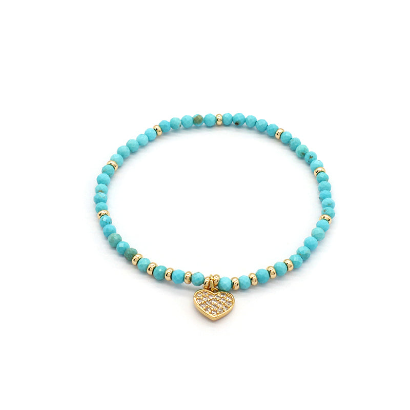 Wholesale Handmade OEM Custom Fashion Women CZ Gold Plated Heart Charm Ajustable Bead Natural Stone Macrame Bracelet For Gift