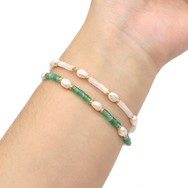 OEM Wholesale Customized Women Handmade Fashionable Gold Plated Fresh Water Pearl Nature Stone Bead Bracelet For Gift