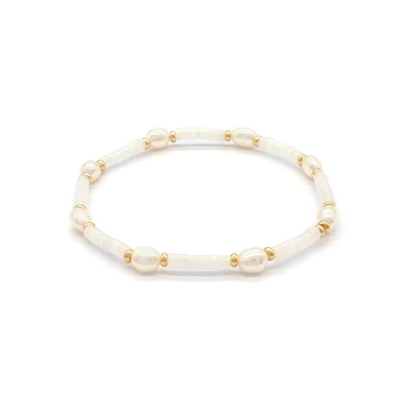 OEM Wholesale Customized Women Handmade Fashionable Gold Plated Fresh Water Pearl Nature Stone Bead Bracelet For Gift