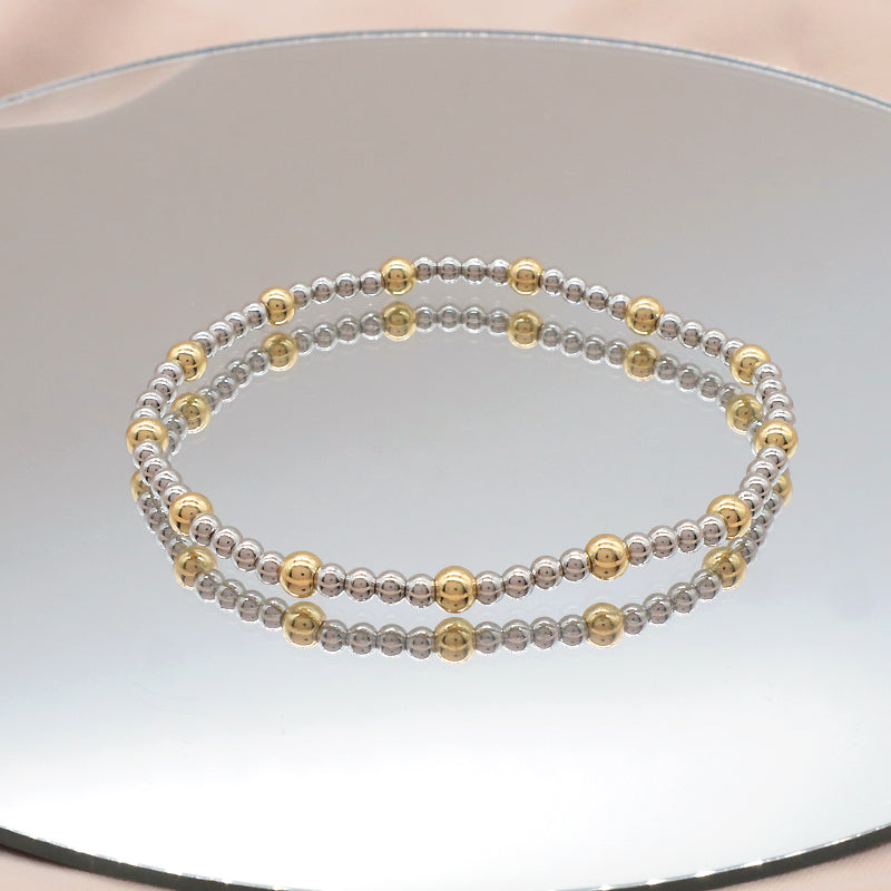 Classic Design Handmade Fashionable Women Jewelry Oem Custom Gift Rhodium Gold Plated Elastic Brass Beads Bracelet