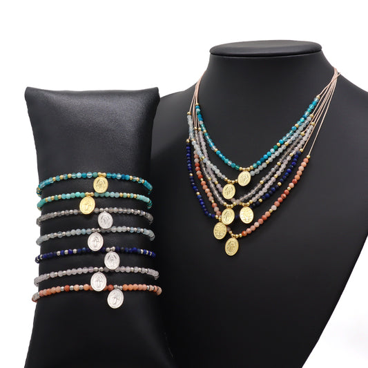 Newest Design Handmade Jewelry Set Women Gold Plated Natural Stone Beads Necklace Bracelet With 925 Sterling Silver Charms