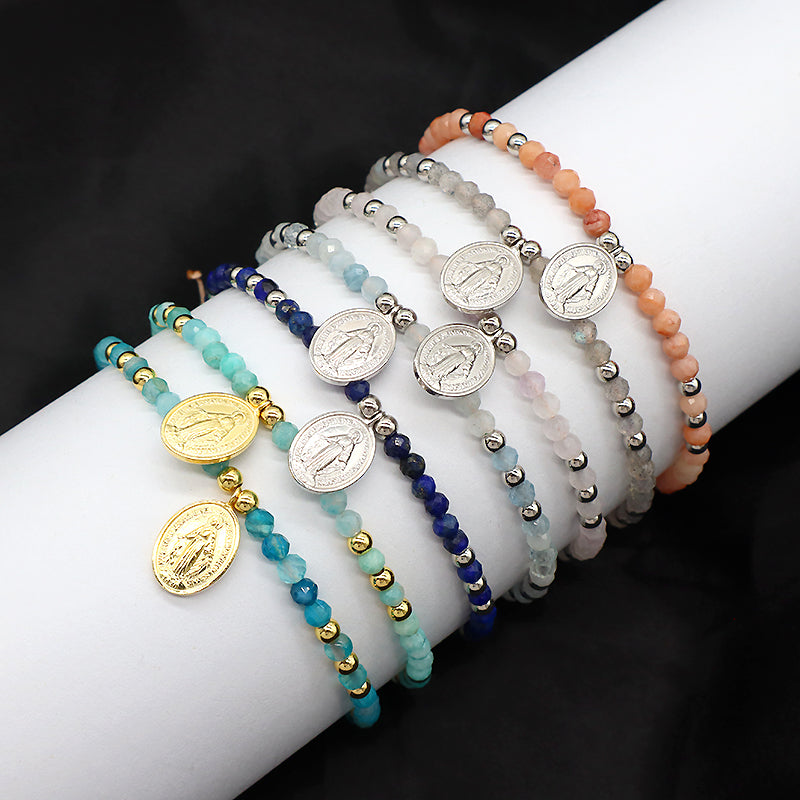 Custom Newest Wholesale Handmade China Factory Gold Plated 925 Sterling Silver Pendant Natural Stone Bead Bracelet For Gift Women