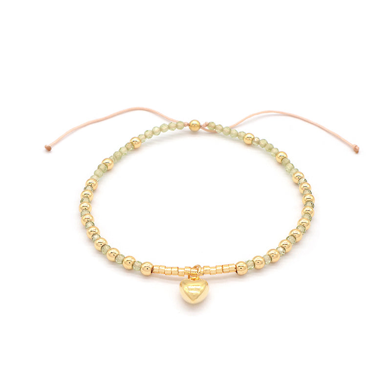 Fashionable Wholesale Custom Women Handmade Ajustable Macrame Gold Plated 925 Sterling Silver Heart Pendant Natural Stone Bead Bracelet For Gift