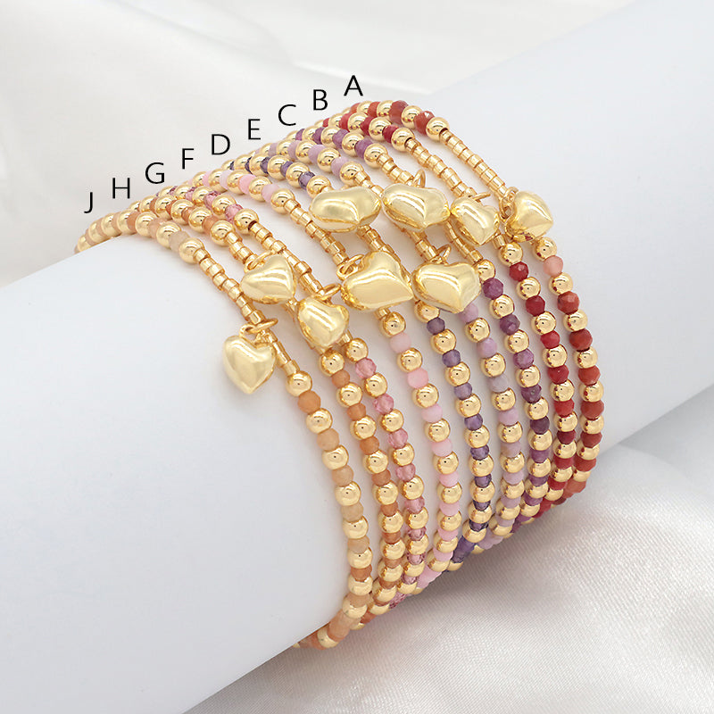 Newest Design Custom Fashionable Trendy Women Handmade Ajustable Macrame Gold Plated 925 Sterling Silver Heart Pendant Natural Stone Bead Bracelet For Gift