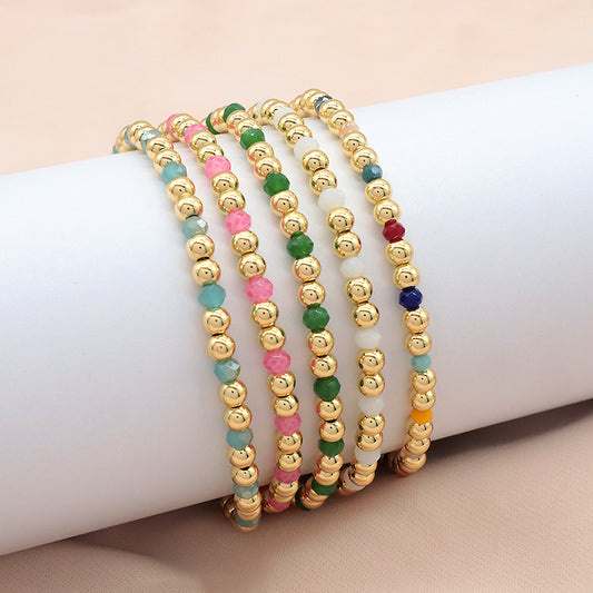 Customized Wholesale Handmade China Factory Fashion Gold Plated Bead Charm Glass Crystal Bracelet For Gift Women
