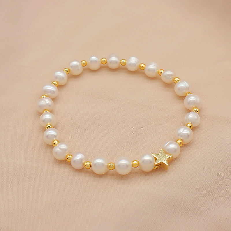 Wholesale Custom Newest Pearl Beads Brass Heart Star Charm Bracelets Jewelry Handmade Fresh Water Pearl Beaded Bracelet For Women