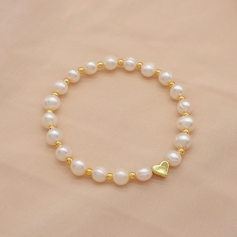 Wholesale Custom Newest Pearl Beads Brass Heart Star Charm Bracelets Jewelry Handmade Fresh Water Pearl Beaded Bracelet For Women