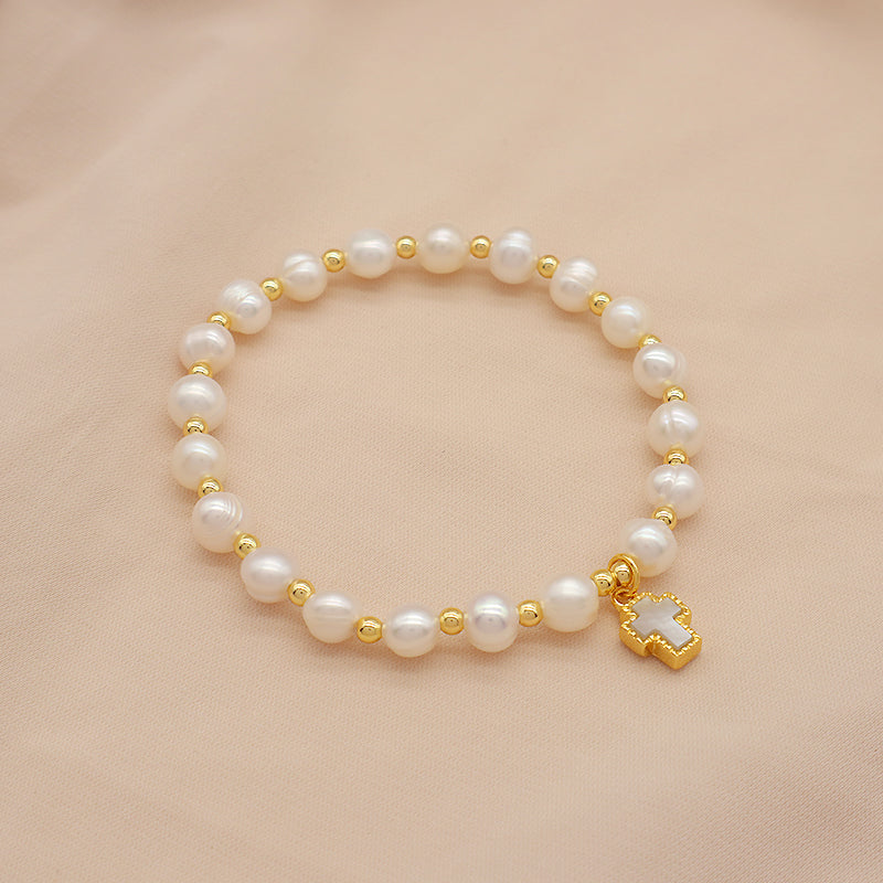 Wholesale Custom Newest Pearl Beads Brass Heart Star Charm Bracelets Jewelry Handmade Fresh Water Pearl Beaded Bracelet For Women