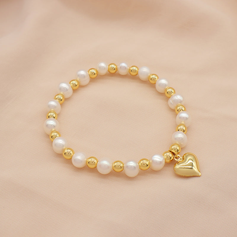 Wholesale Custom Newest Pearl Beads Brass Heart Star Charm Bracelets Jewelry Handmade Fresh Water Pearl Beaded Bracelet For Women