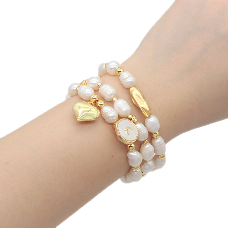 New Bulk Wholesale Handmade Fashion Customized Jewelry Gold Plated Fresh Water Pearl Heart Charm Bracelet For Women Gift