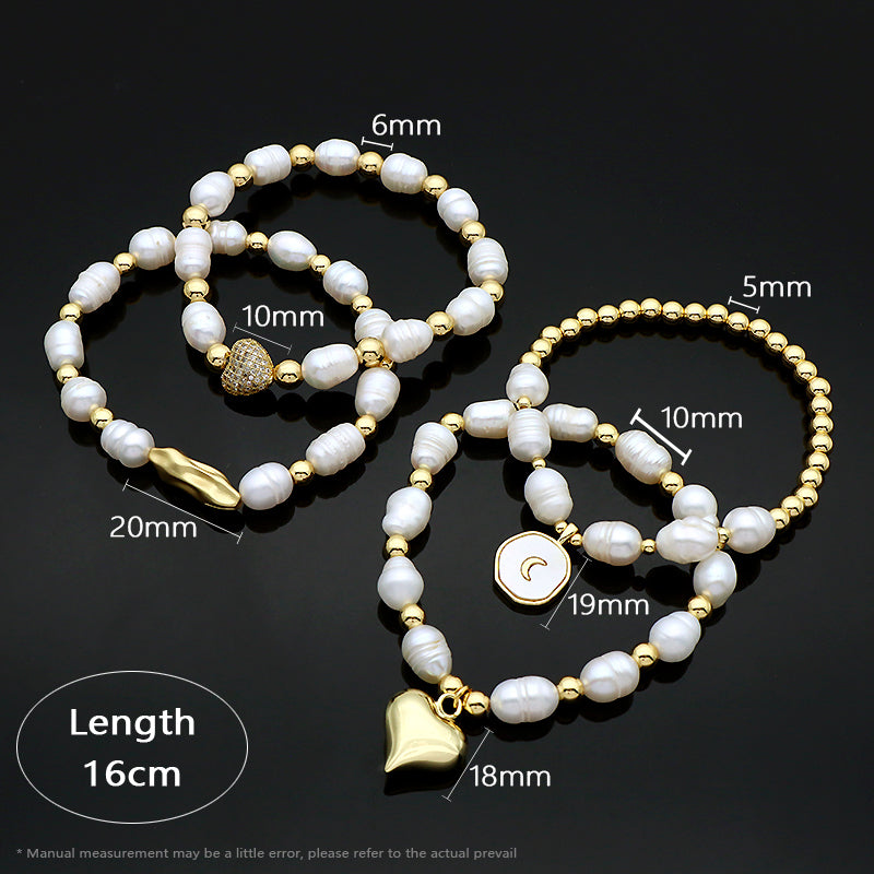 New Bulk Wholesale Handmade Fashion Customized Jewelry Gold Plated Fresh Water Pearl Heart Charm Bracelet For Women Gift