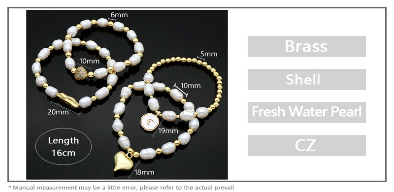 New Bulk Wholesale Handmade Fashion Customized Jewelry Gold Plated Fresh Water Pearl Heart Charm Bracelet For Women Gift