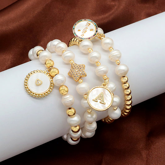 Newest Wholesale Handmade Fashion Customized Jewelry Gold Plated Fresh Water Pearl Shell Pendant Bracelet For Women Gift